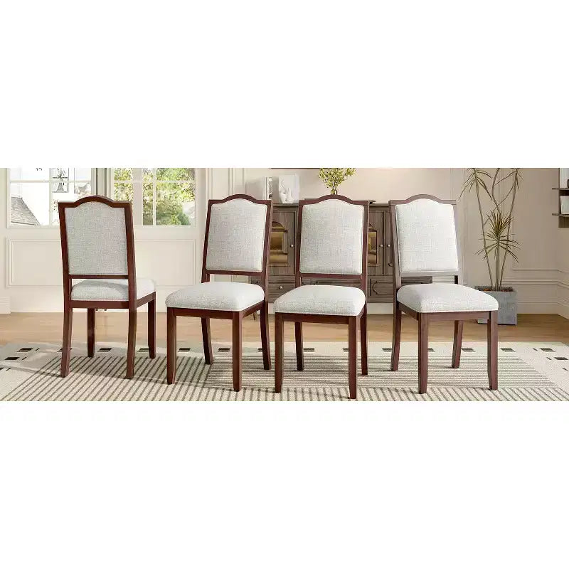 Set of 4 Farmhouse Dining Chairs with High Backs and Upholstered Seating