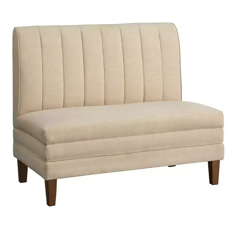 Lifestorey 4pc Kerrington Channel Back Banquette Dining Set Walnut/Cream: Linen-Look Fabric, Pedestal Table