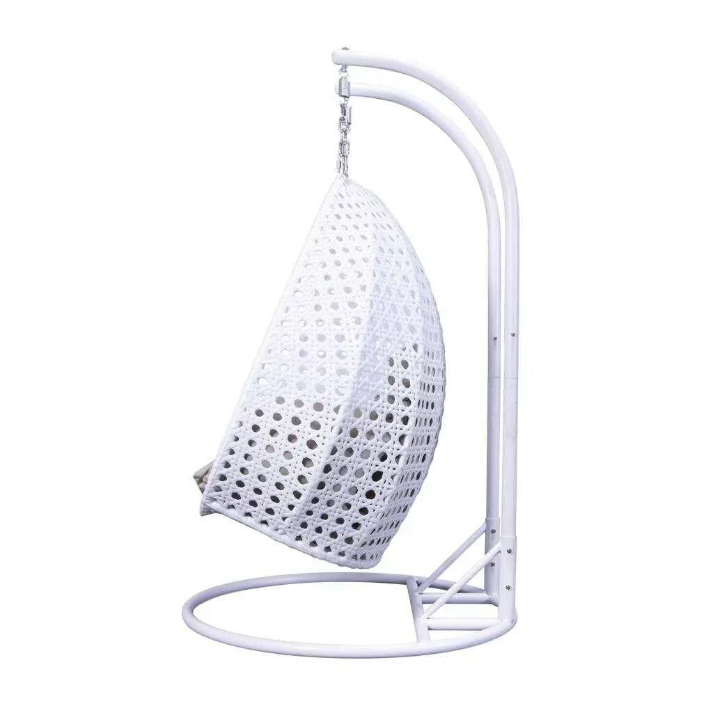 LeisureMod 2 Person Hanging Egg Chair with Stand - Outdoor/Indoor Rattan Wicker Patio Swing Hammock Lounger with Cushions