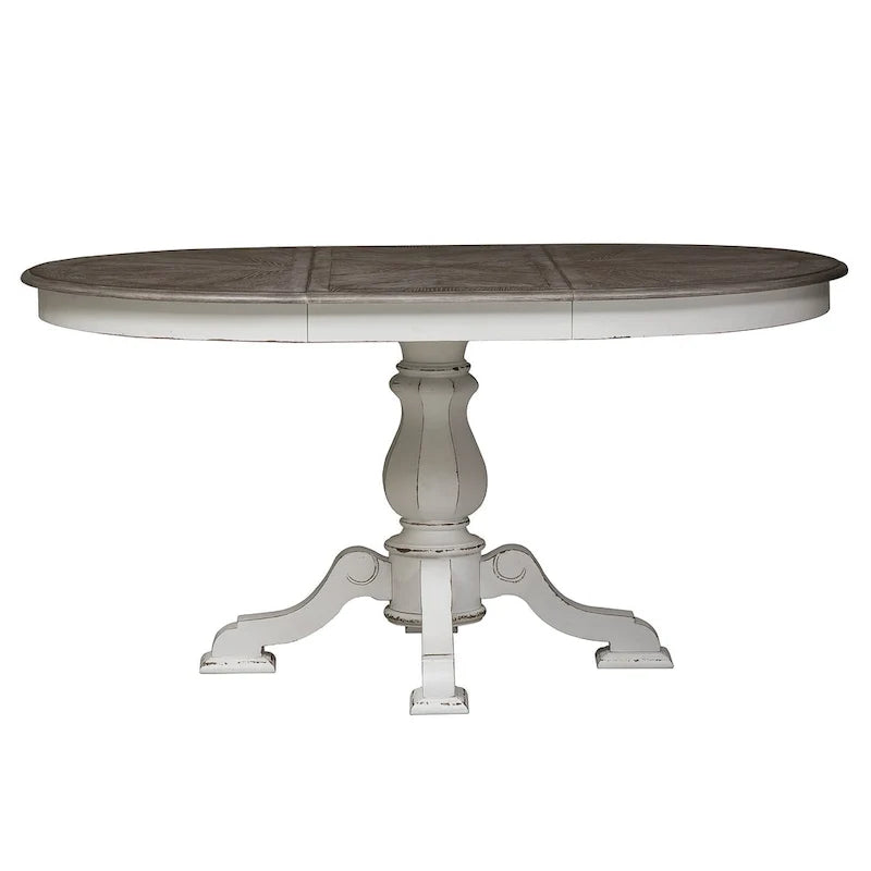 Magnolia Manor Round Pedestal Dining Table with Expandable Leaves - 2 Finishes