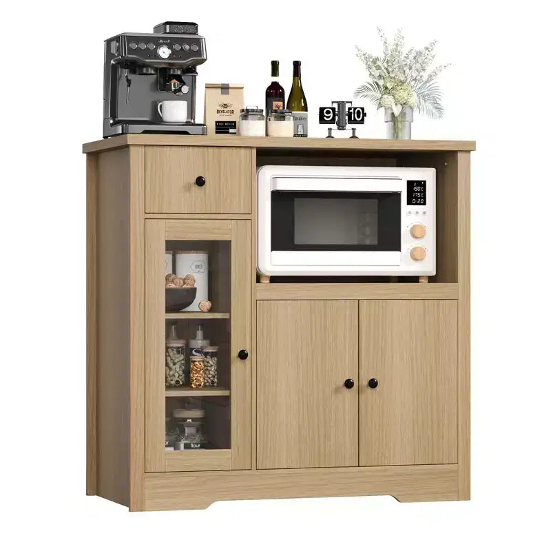 Meuble de rangement pour micro-ondes de cuisine avec 3 portes, 1 tiroir et étagères réglables, Armoire de rangement pour garde-manger