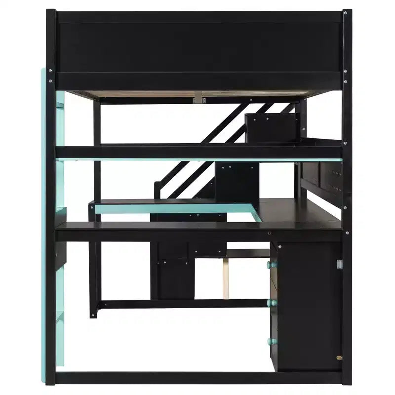 GDFStudio Scott Wooden Gaming Loft Bed with Storage Stairs, Desk, Shelves & Pegboard