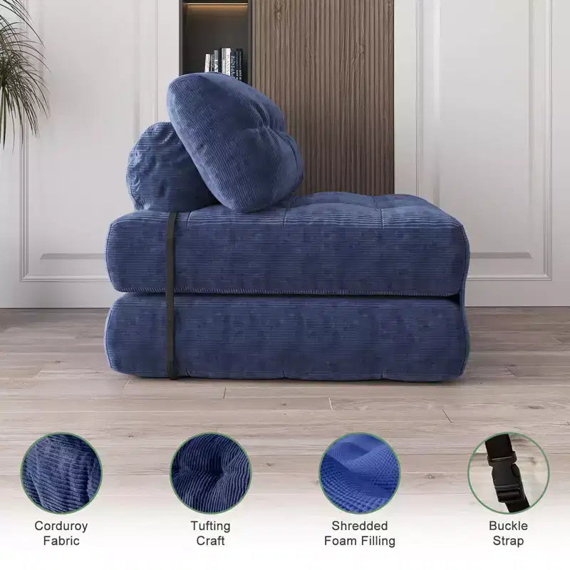 Canapé-lit futon pliant entièrement en velours côtelé, chaise de couchage convertible au sol avec oreiller et dossier