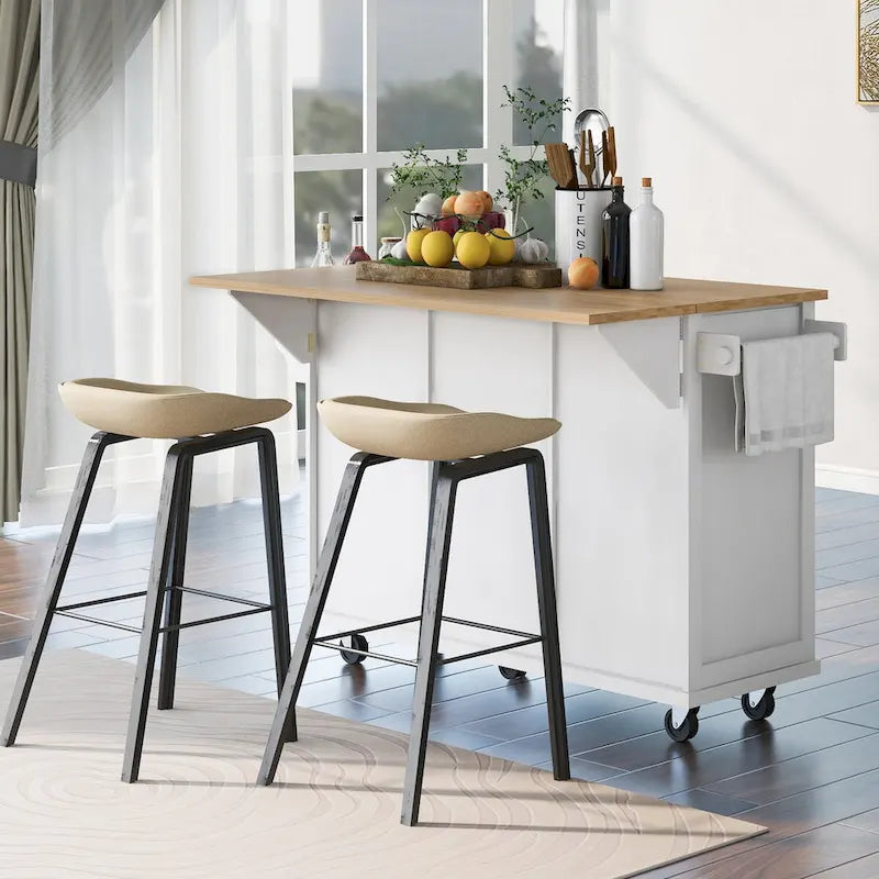 Kitchen Cart With Rubber Wood Drop-Leaf Countertop