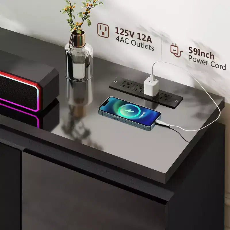 Meuble TV Skyzoo avec foyer électrique intégré, pour téléviseurs jusqu'à 80 pouces, avec lumières LED et 4 prises CA, console TV pour salon