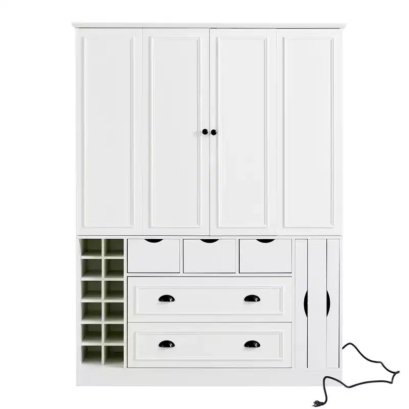 Whisen 71'' Tall Freestanding Kitchen Pantry, Large Dining Storage Cabinet Cupboard Sideboards With 4 Foldable Doors, Shelves, Wine Racks