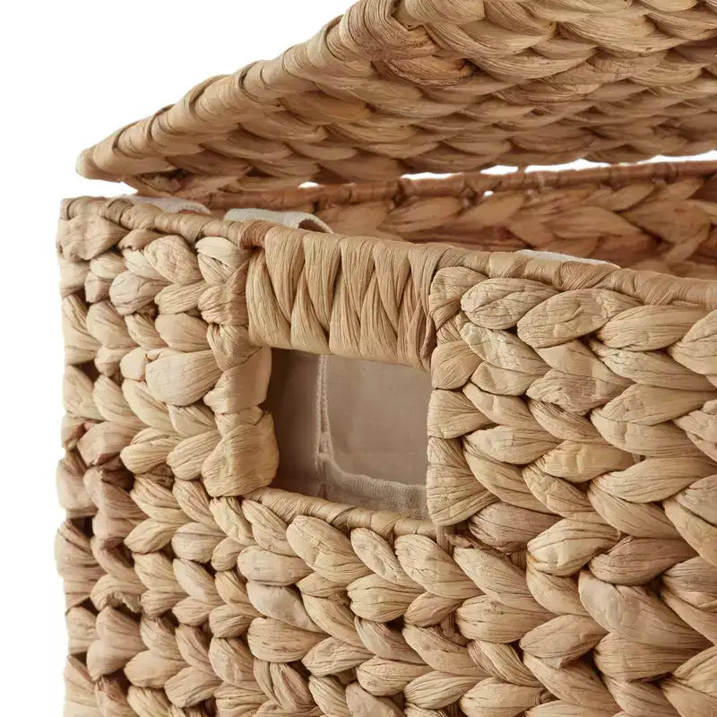 Panier à linge Casafield à 2 sections avec couvercle et sacs de doublure amovibles, trieur de linge tressé en jacinthe d'eau pour vêtements
