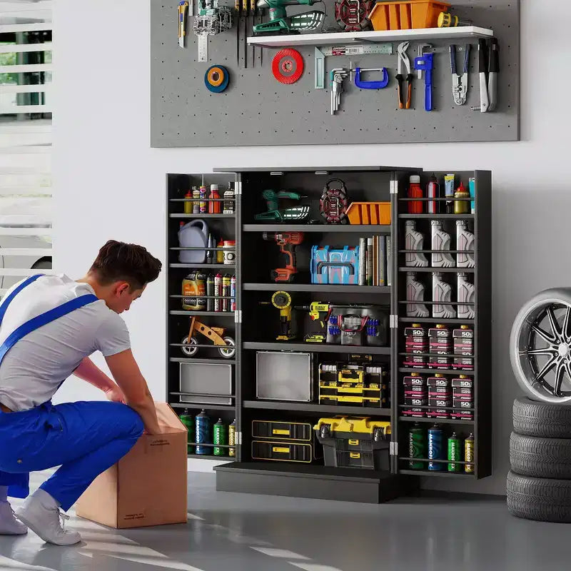 HOMCOM Meuble de cuisine 41, Armoire de cuisine à 2 portes avec 5 étagères de rangement, 12 porte-épices et étagères réglables pour salle à manger