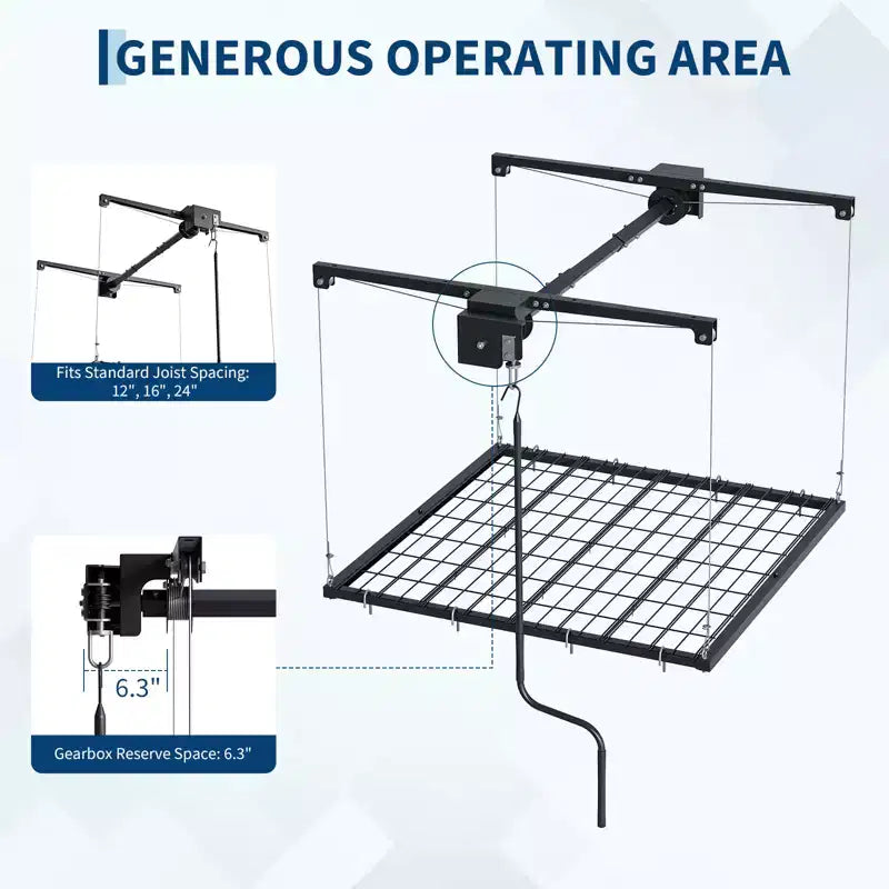 Adjustable Heavy-Duty Overhead Garage Storage Rack, Ceiling-Mounted with Safety Lock, 250 lb Capacity for Bins, Tools, Bikes, and Garage