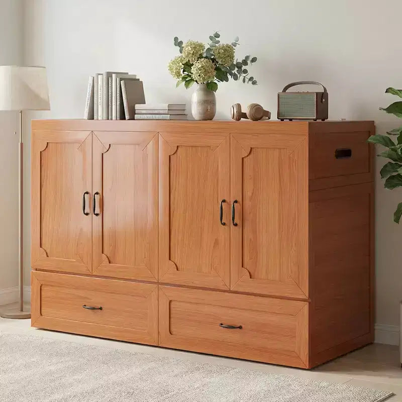 Mjkone Queen Size Convertible Murphy Cabinet Bed with USB Charging, Storage Drawers,No Mattress Included