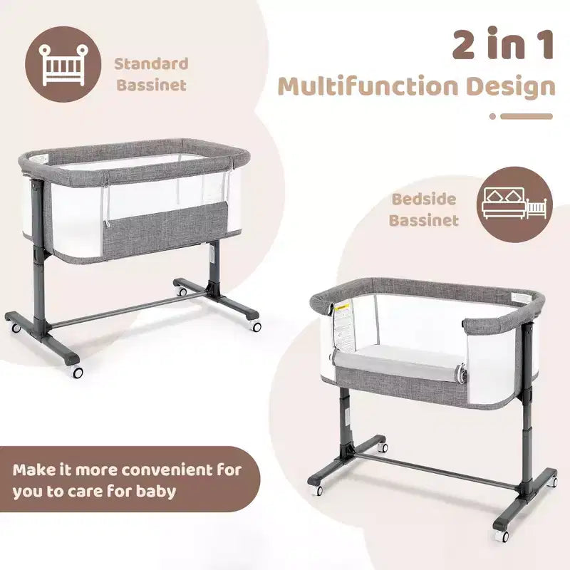 Baby Bassinet with Wheels 鈥?Beige / Gray / Pink, Bedside Sleeper, for 1 Baby