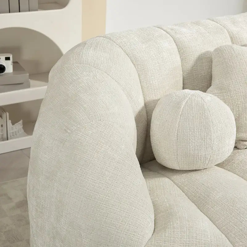 White 63.78  Chenille Upholstered Lounge Chair with High Density Foam