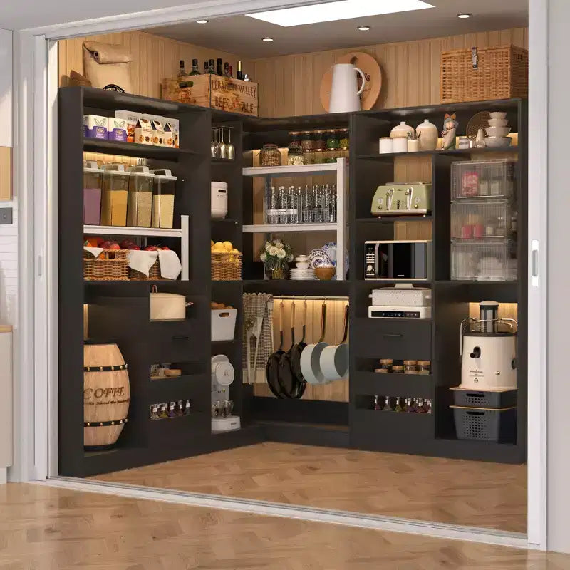 Besiost Set of 3 Corner Closet System with Tower Shelves and Drawers, Freestanding Closet Organizer with Hanging Rods