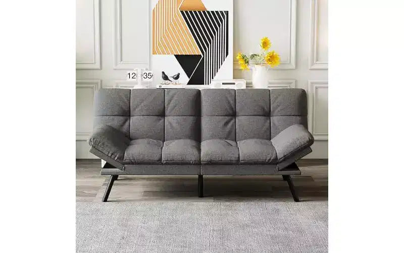 Convertible Futon Sofa Bed with Adjustable Backrest & Removable Armrests