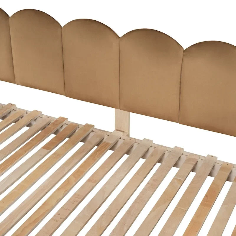 Solid Wood Playhouse Platform Bed Floor Montessori Bed Frame with Arched Roof and Trundle for Girls and Boys