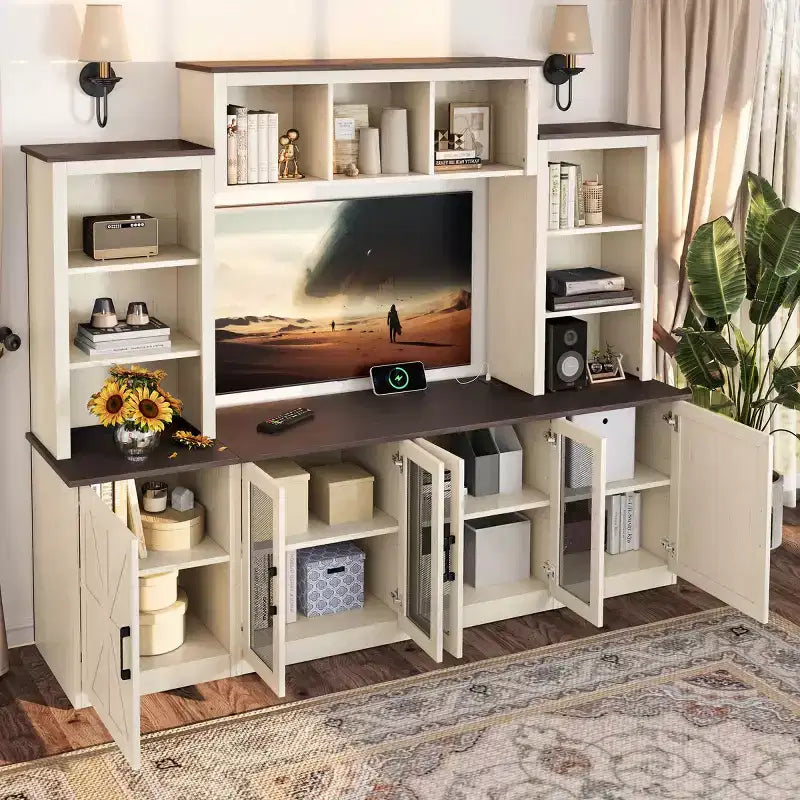 Modern TV Stand for 55-Inch TV with Charging Station, Media Console with Large Storage Cabinets, Entertainment Center for Living Room-Panipeachy