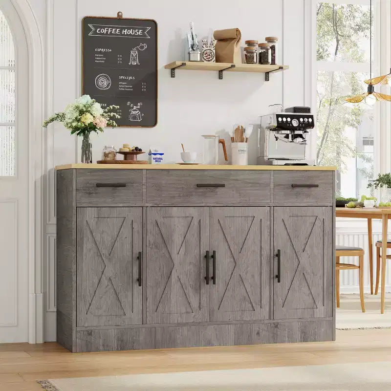 Celebalcony Buffet Cabinet with Storage,53.4 Large Kitchen Storage Cabinet with 3 Drawers & 4 Doors, Adjustable Shelf for Kitchen,Living Room