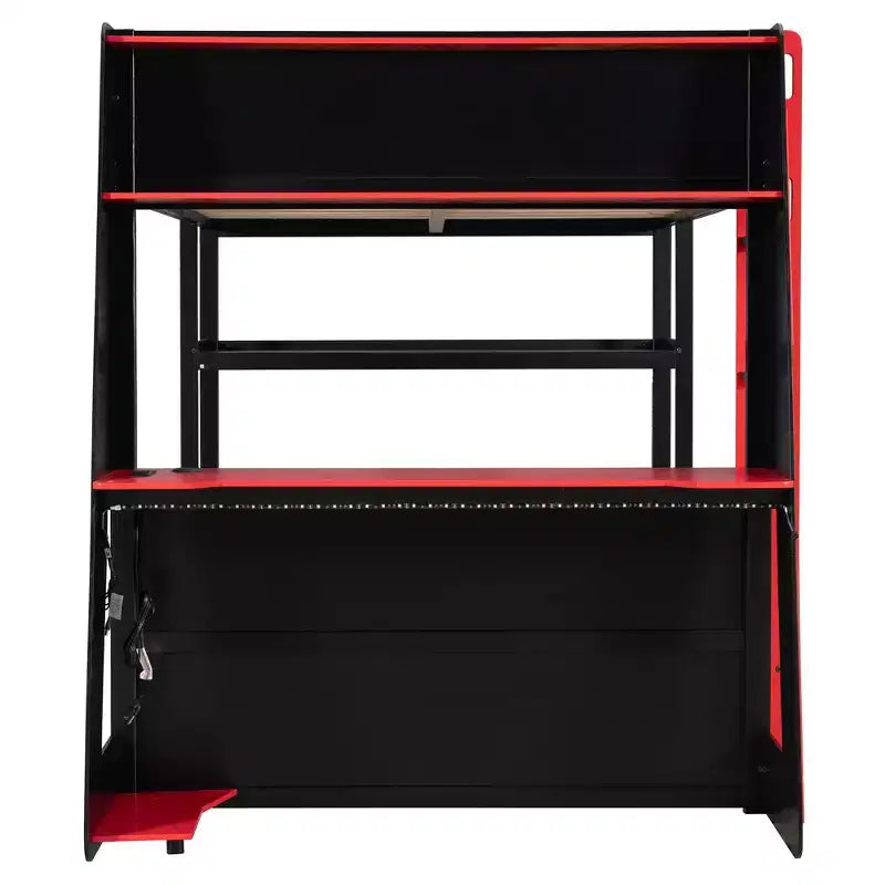 Luxystar Full Gaming Loft Bed with Desk, Storrage Shelves and Lights