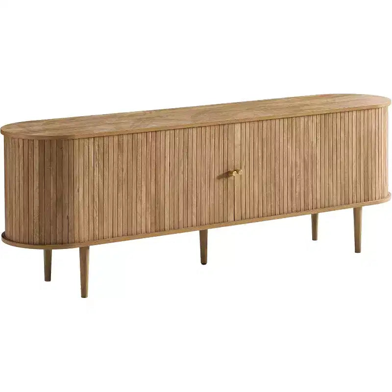 AMERLIFE 70 TV Stand with Solid Wood Legs, Mid Century Modern TV Console with Tambour Door