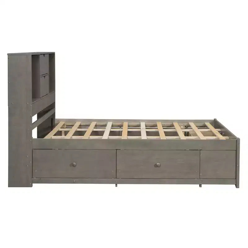 Queen Size Platform Bed with Storage Shelf and 8 Drawers, Easy Assembly