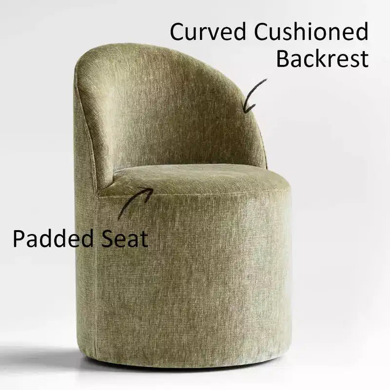 Modern Dining Table Set For 6, Round Pedestal Dining Table, Swivel Rolling Barrel Chairs With Wheels, Textured Chenille- Panipeachy