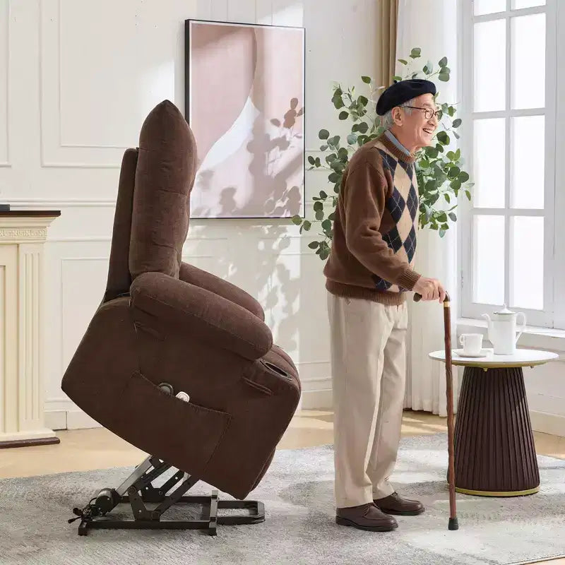 Fauteuil inclinable releveur électrique pour personnes âgées avec fonctions massage et chauffage, inclinable surdimensionné avec fonctions massage et chauffage, revêtement doux et rembourré, poche latérale et porte-gobelets
