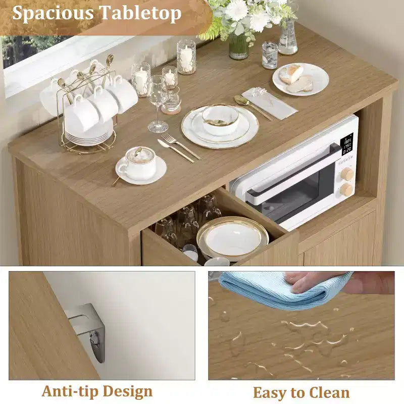 Kitchen Microwave Cabinets with Storage,with 3 Doors,1 Drawer and Adjustable Shelves, Pantry Storage Cabinet