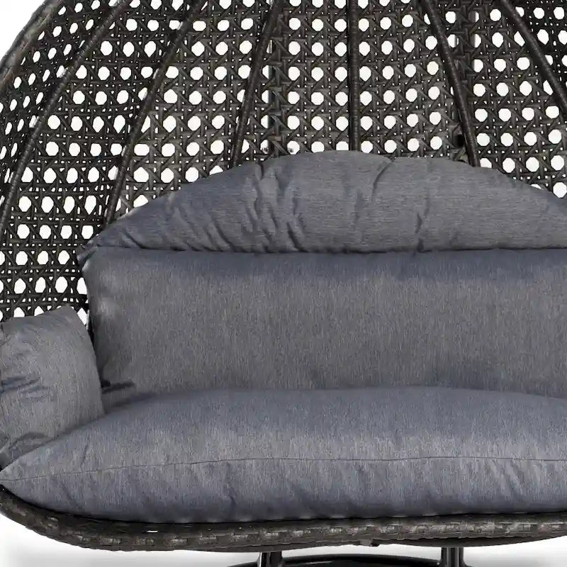 LeisureMod Fauteuil suspendu œuf 2 places avec support - Balançoire / hamac de patio en rotin osier pour extérieur/intérieur avec coussins