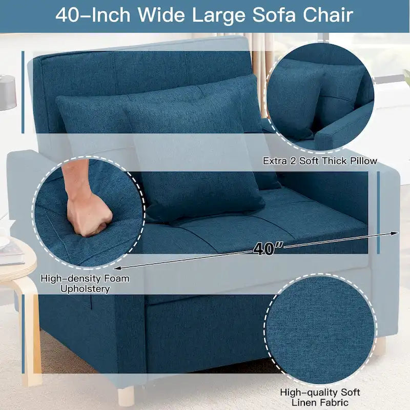 Adjustable Sleeper Chair Bed, 3-in-1 Convertible, Multiple Colors, Fits 1 Person