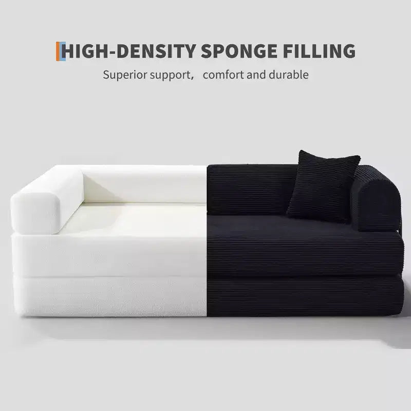 4-in-1 Convertible Sleeper Sofa Bed, 79 Frameless Corduroy Folding Floor Mattress Couch w/ Pillow, No Assembly Loveseat for Small Apartment