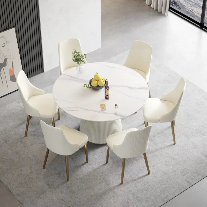 53 Round Dining Table for 6 with Sintered Stone Tabletop and Lazy Susan