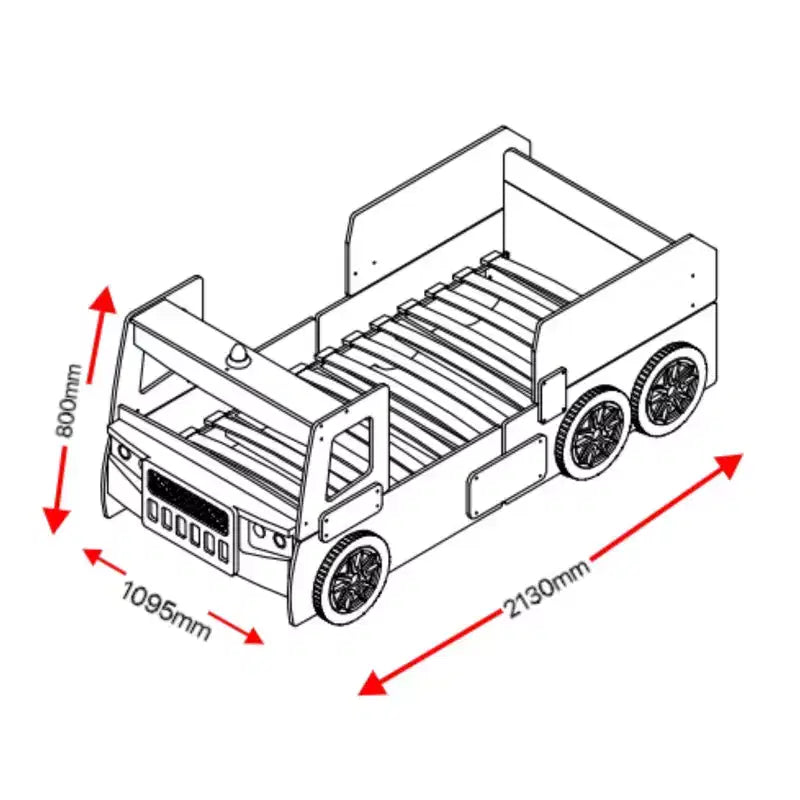GDFStudio Juna Twin Size Fire Truck Bed with LED Light