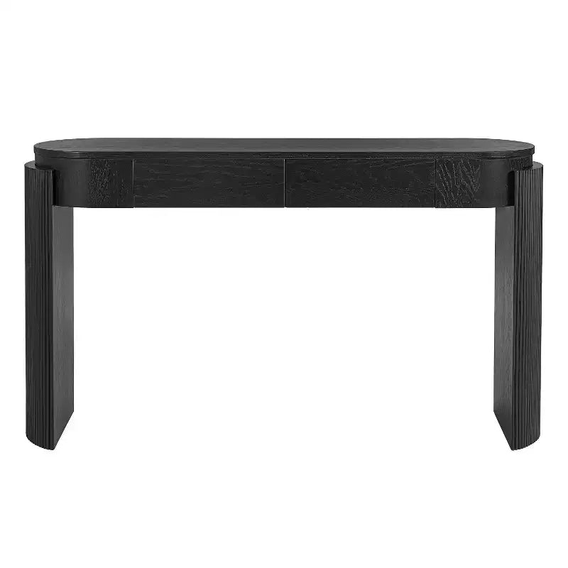 Merax Modern Oval-Top Console Table with Fluted Curved Legs & Dual Hidden Drawers