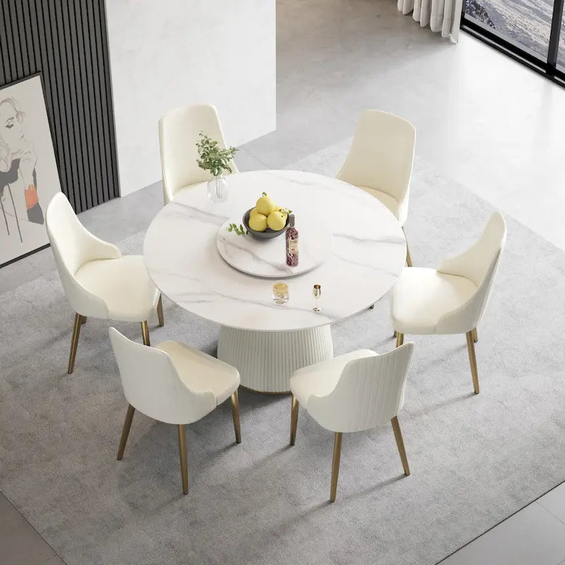 53 Round Dining Table for 6 with Sintered Stone Tabletop and Lazy Susan