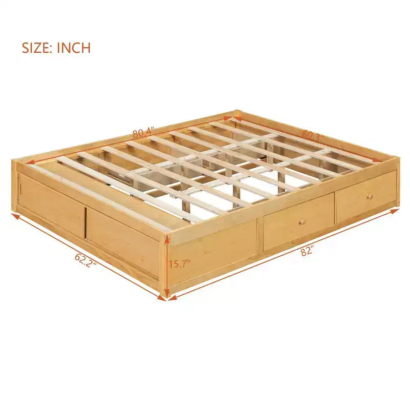 Whisen Queen Platform Bed Frame with 4 Storage Drawers and Footboard Storage