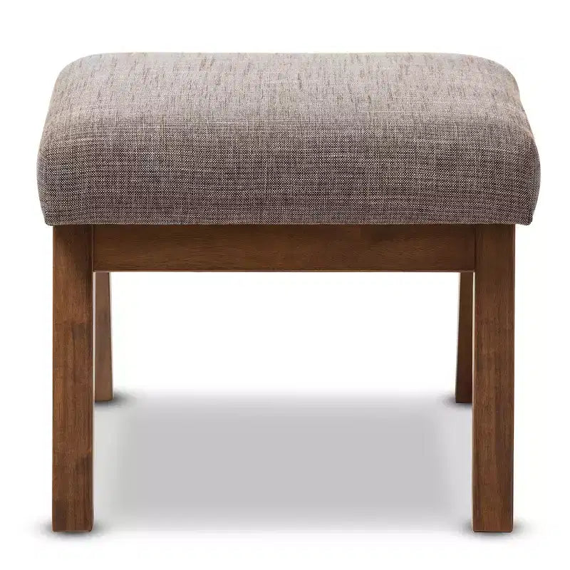 Aberdeen Mid - Century Modern Wood Finish and Fabric Upholstered Ottoman - Gravel / Walnut Brown - Baxton Studio: Minimalist Footstool, MDF Frame