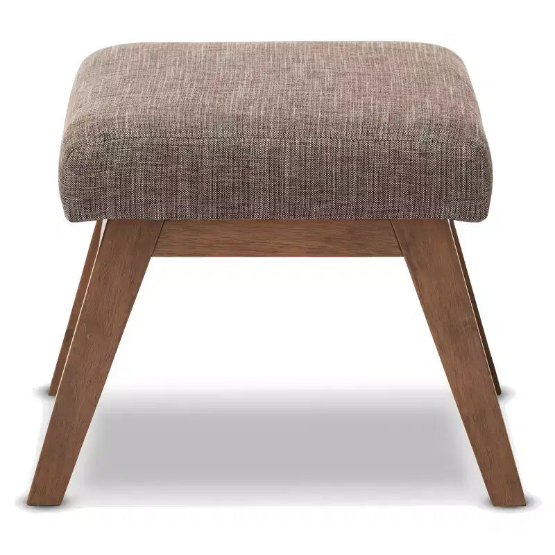 Aberdeen Mid - Century Modern Wood Finish and Fabric Upholstered Ottoman - Gravel / Walnut Brown - Baxton Studio: Minimalist Footstool, MDF Frame