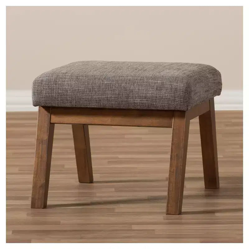 Aberdeen Mid - Century Modern Wood Finish and Fabric Upholstered Ottoman - Gravel / Walnut Brown - Baxton Studio: Minimalist Footstool, MDF Frame