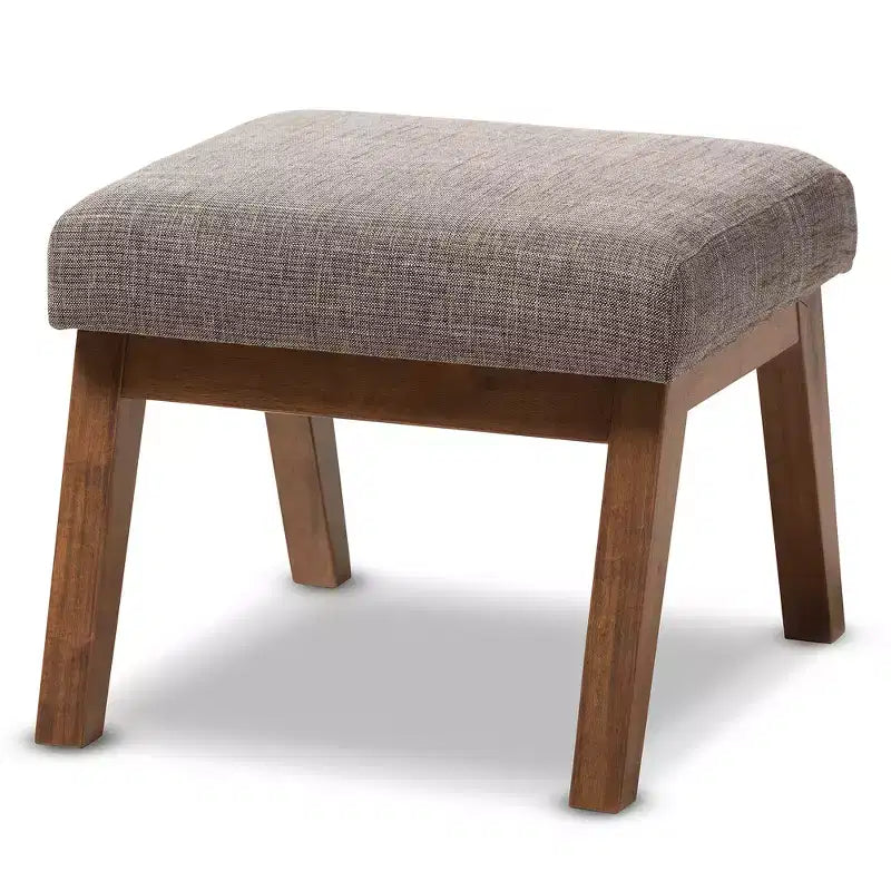 Aberdeen Mid - Century Modern Wood Finish and Fabric Upholstered Ottoman - Gravel / Walnut Brown - Baxton Studio: Minimalist Footstool, MDF Frame