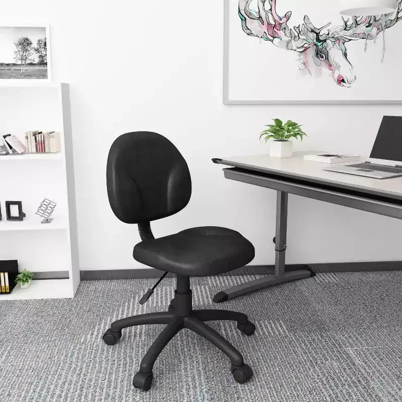 Boss Office Products Diamond Task Chair Black: Upholstered, Swivel, Adjustable Height, Metal Frame, Nylon Legs