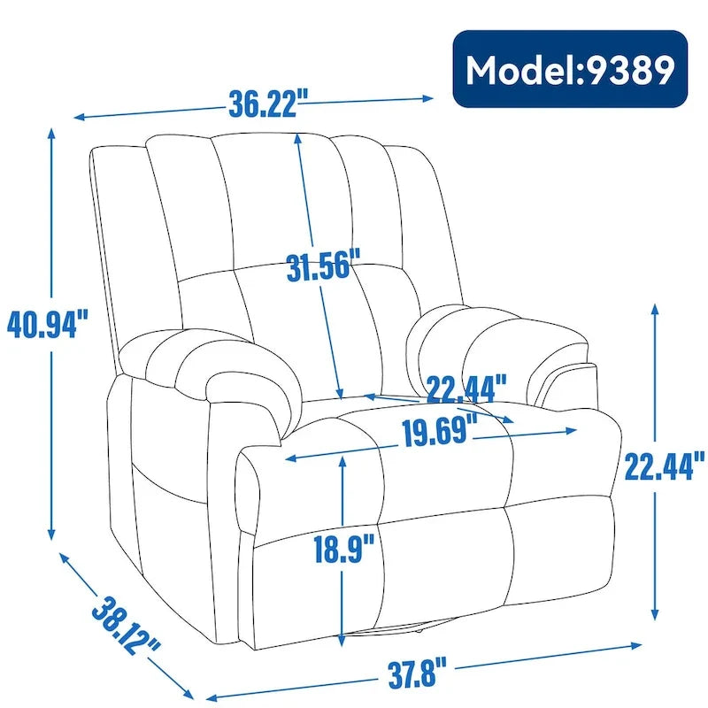 Green Oversized Manual Recliner with Swivel, Rocking, and Fabric Upholstery