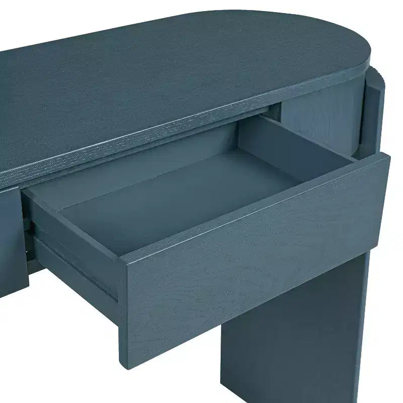 Merax Modern Oval-Top Console Table with Fluted Curved Legs & Dual Hidden Drawers