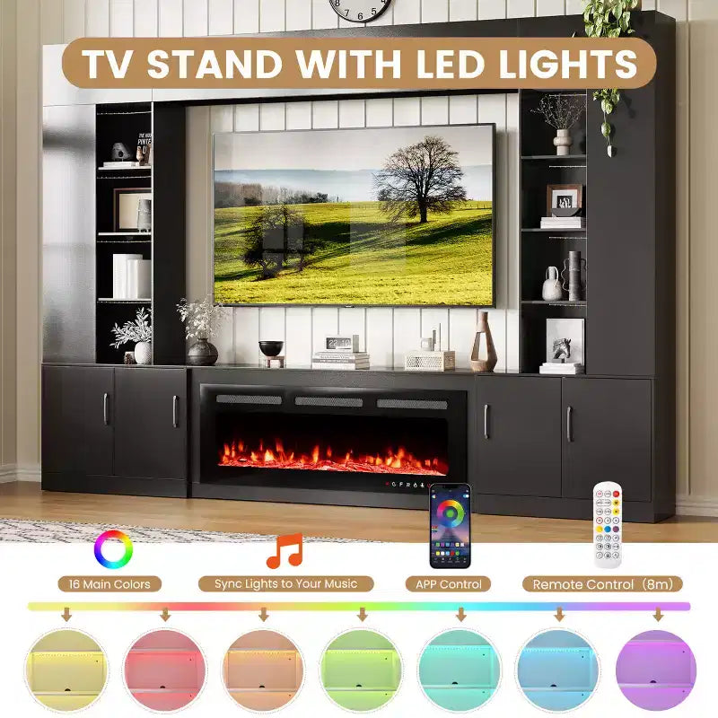 EROMMY 112Large Wall Unit Entertainment Center With Fireplace And LED Lights
