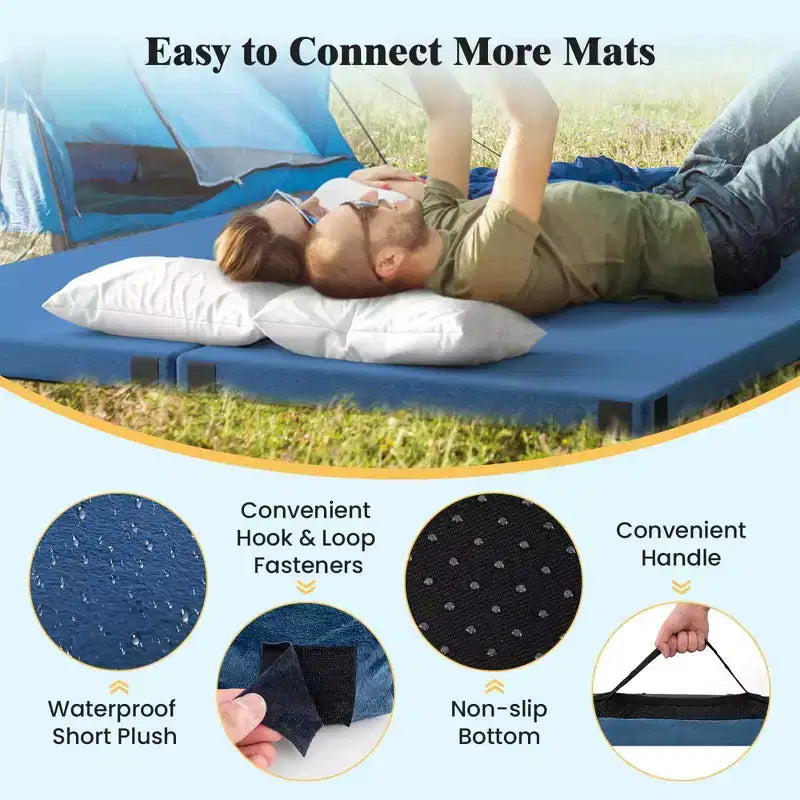 Costway Memory Foam Camping Mattress with Anti-slip Bottom Travel Bag for Outdoor Sleeping Gray/Blue