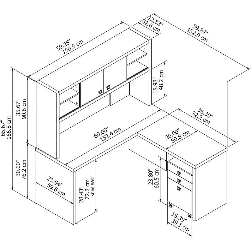 Bureau d'angle Echo avec huche et tiroirs