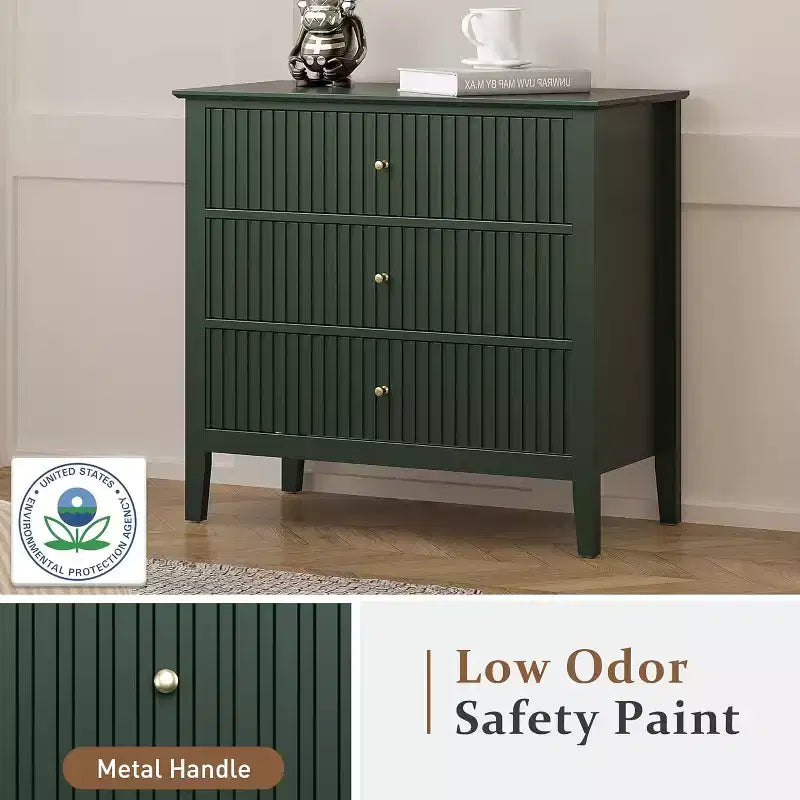 Heynemo 3 Drawer Dresser, Painted 30 Inch Tall Wood Nightstand with Storage, Wide Modern Chest of Drawers with Ball Bearing Slide