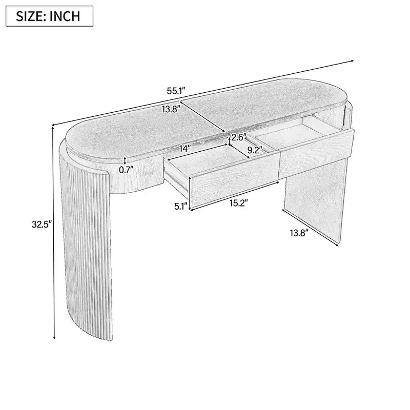 Merax Modern Oval-Top Console Table with Fluted Curved Legs & Dual Hidden Drawers