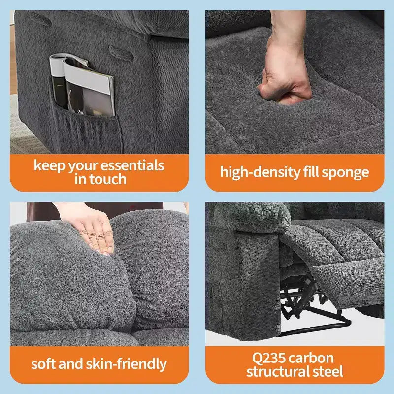 Manual recliner, ergonomic breathable fabric recliner with side pockets, single sofa, suitable for living room bedroom