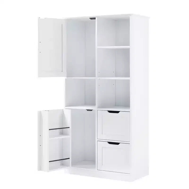 Meuble de rangement de salle de bain de 157 cm de haut, armoire de rangement au sol autoportante avec tiroir et étagère réglable, armoire de rangement pour garde-manger pour salle de bain, salon