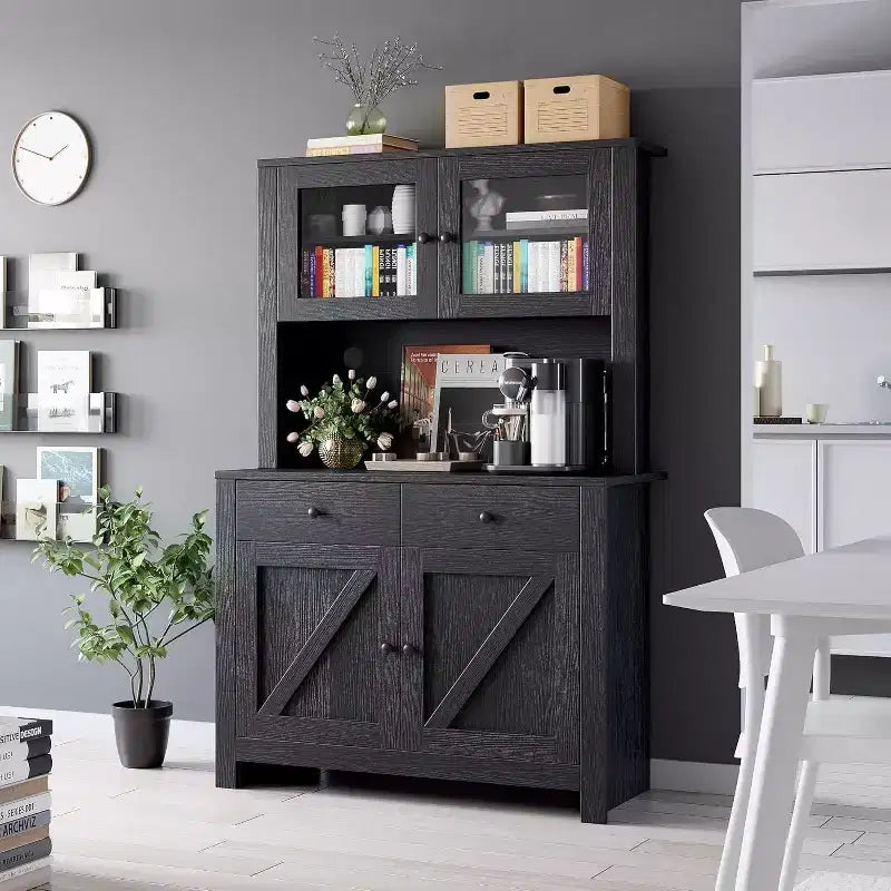 Kitchen Pantry Cabinet with Microwave Stand, Hutch Cabinet with Buffet Cupboard and Adjustable Shelves, for Kitchen, Dining Room
